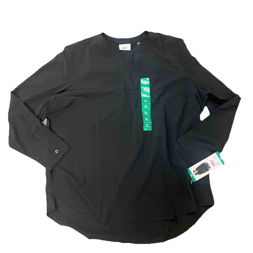 NWT Women's Black REV 4-Way Stretch‎ Long Sleeve Blouse Size *XXL*